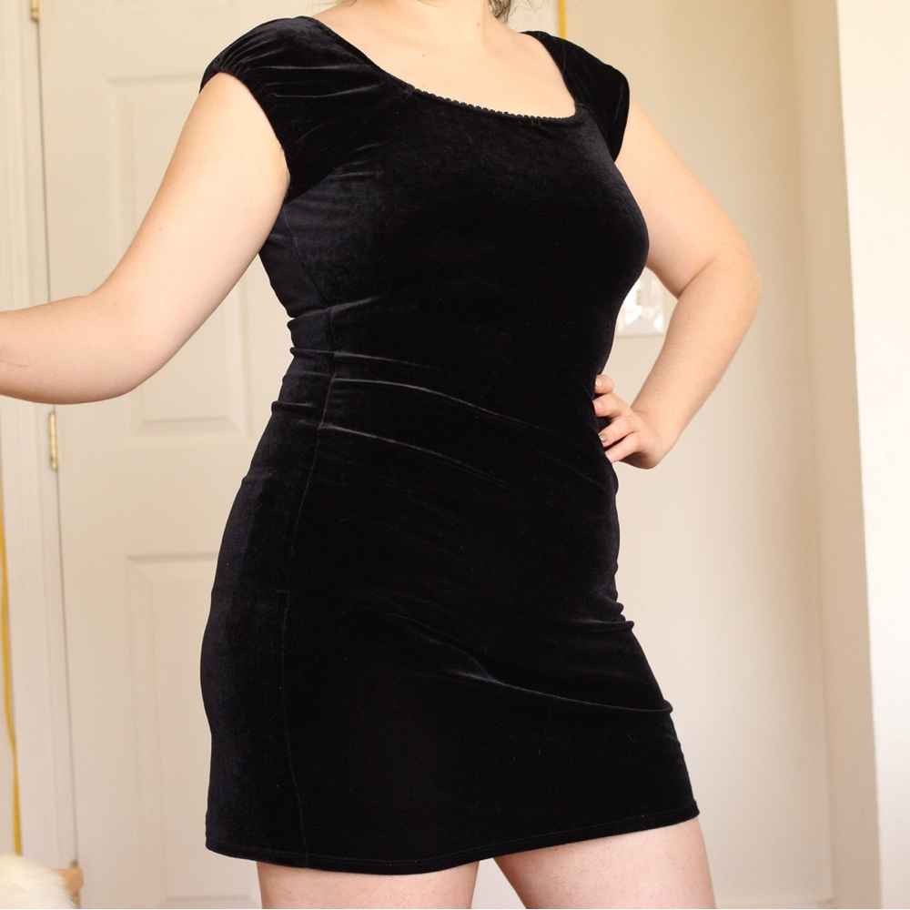 Stretchy Black Velvet Mini Dress